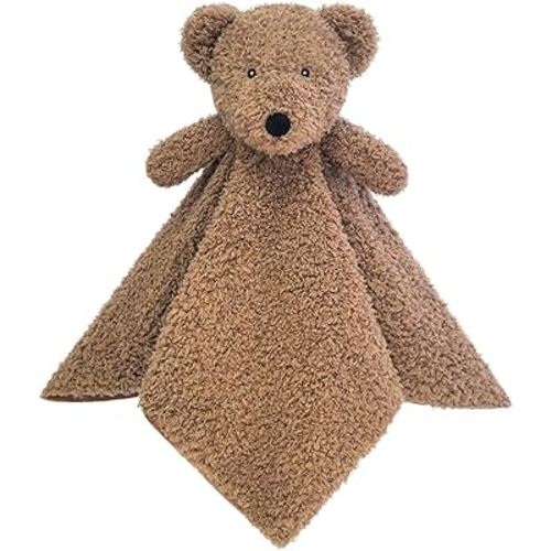Baby Dark Brown Teddy Bear Soft Stuffed Animal Security Blanket, Plush Bear Character Lovey Blanket, Baby Shower/Nursery Gift, Newborn Infant Toddler Snuggle Blankie for Boys Girls, 14 Inches