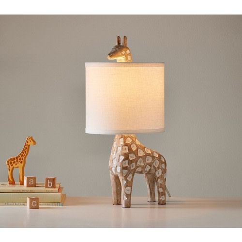 Carved Wood Giraffe Table Lamp (17")