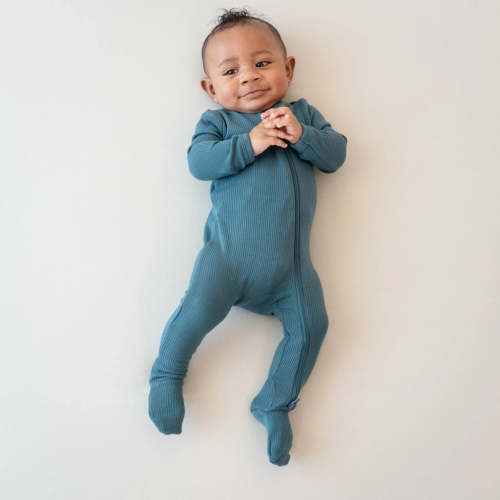 Ribbed Zipper Footie in Atlantic