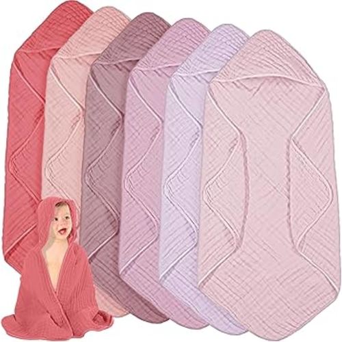 Peryiter 6 Pcs Muslin Hooded Baby Towels 32x32inch Cotton Newborn Bath Essentials Muslin Infant Blankets Absorbent Registry Baby Shower Present for Babies Girl Boy Kids (Purple Series)