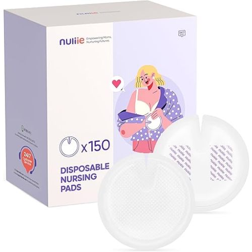 Nuliie Super Absorbent & Featherlight Disposable Nursing Pads 150 Count, Stay Dry, Soft & Breathable Breast Pads for Leaking Milk, Leakproof, Individually Packaged Breastfeeding Essentials for Moms