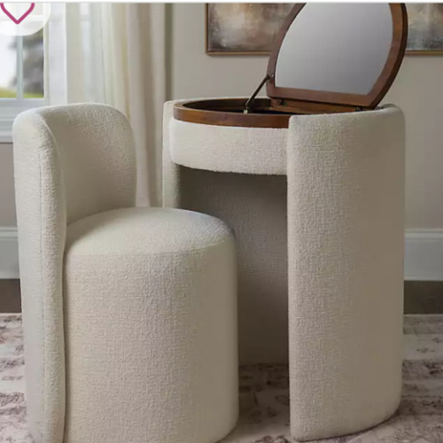 Nora Ivory Chair and Mirror Vanity Set | Kirklands Home