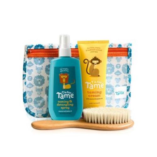 T is for Tame - Natural Taming Cream, Detangling Spray & Natural Bristle Brush for Frizz, Flyaways & Static, Safe for Babies and Kids, 3 ct.