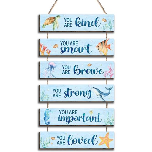 6 Pcs Ocean Decor Kids Room Decor Plaque Sign, Watercolor Ocean Inspirational Positive Quotes Wall Art Decor Hanging Sign for Teens Children Bedroom Princess Toddler Room-11