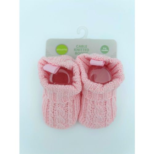Playette Cable Knitted Bootie Pink 0-6 Months