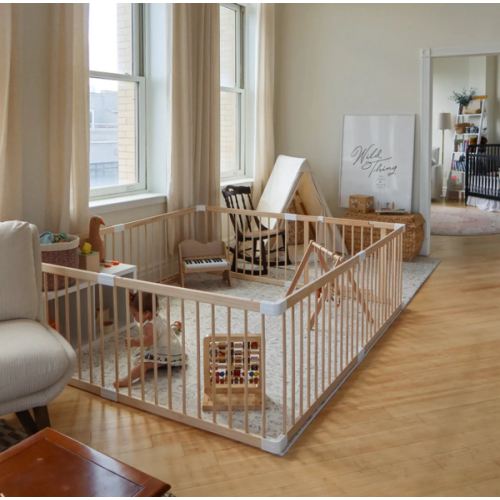 HARPPA Baby Gate Playpen, DIY Foldable Wooden Play Gate, Non-Toxic Foldable Wooden Play Yard for Babies & Toddlers, Adjustable DIY Baby Fence, Large & Small Safe Play Area, Easy-Assembly Natural Finish Indoor Playpen, DIY Playpen Foldable Wooden Playpen,