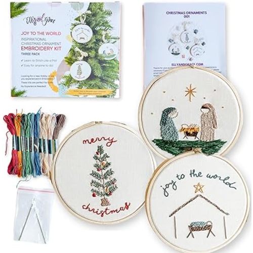 Elly & Grace Christian Embroidery Kit with Embroidery Hoop, Easy Embroidery Kit for Beginners and Adults, Full Embroidery Hoop Kit with Needles and Thread Included (Joy to The Word)