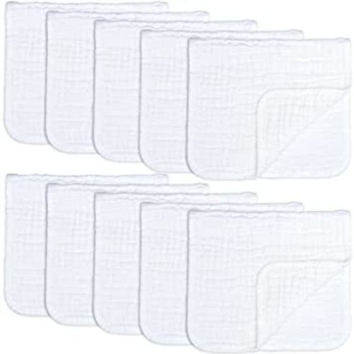 Comfy Cubs Muslin Burp Cloths Large 100% Cotton Hand Washcloths for Babies, Baby Essentials 6 Layers Extra Absorbent and Soft Boys & Girls Rags for Newborn Registry (White, 10-Pack, 20" X10")