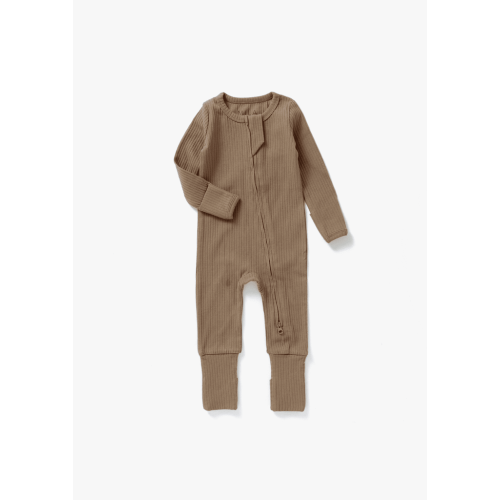 Ribbed Zipper Romper | Cappuccino