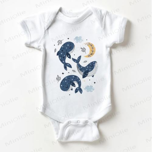 Baby Whales Flying in Sky White Bodysuit