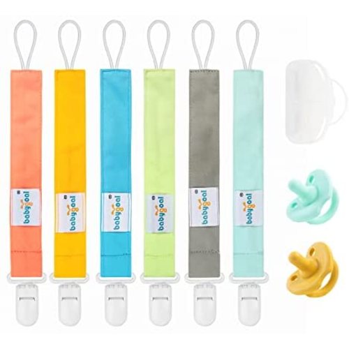 Babygoal Solid Color Pacifier Clips with 2 Pacifiers and Case, 6 Pack Binky Paci Holder and Leash for Boys and Girls Fits for Most Pacifier, Binkie Styles & Baby Teethers & Toys and Gift 6PS10-NZ