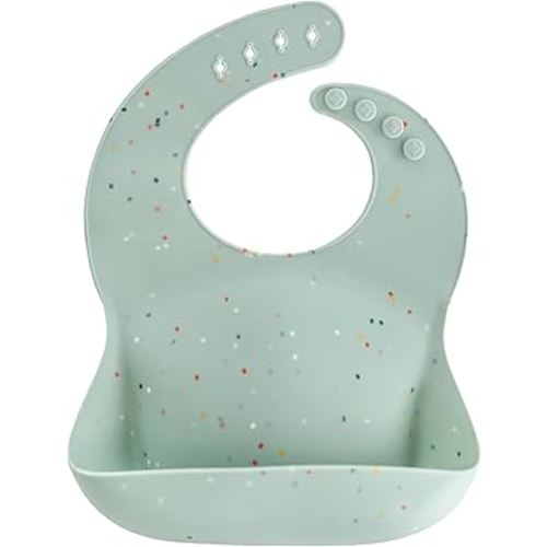 mushie Silicone Baby Bib | Adjustable Fit Waterproof Bibs (Cambridge Blue Confetti)