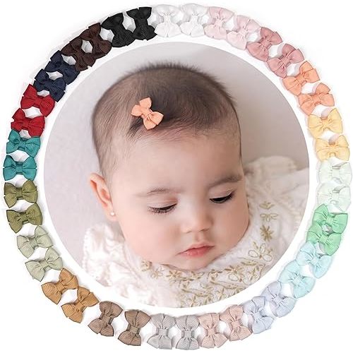 DED Baby Hair Clips 40 Pieces 20 Colors in Pairs Baby Bows Hair Pins Tiny 1.37" Hair Bows Alligator Clips for Girls Infants Toddlers