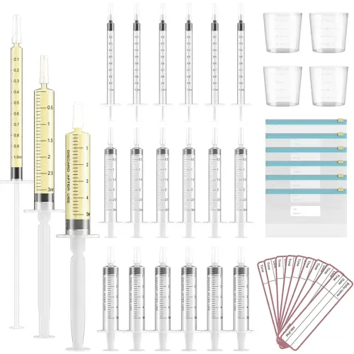 60 Sets 1/3/5Ml Colostrum Collector Kit Include 1/3/5ml*20 No Needle Sterile Syringes with Cap, 4 Measuring Cup, 6 Zip-lock Storage Bags, 60 Labels for Breast Milk Collector