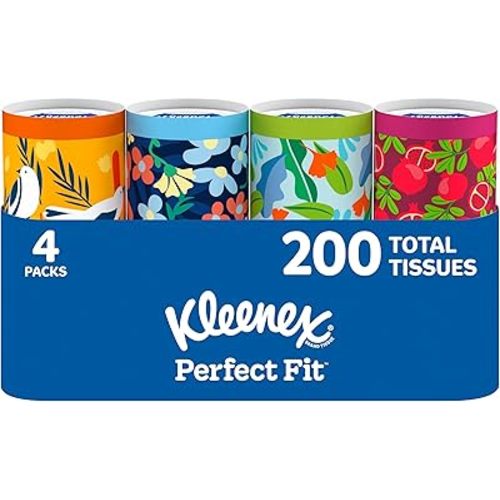 Kleenex Perfect Fit Facial Tissues, 4 Cannisters, 50 Tissues per Can, 2-Ply (200 Total), Packaging May Vary