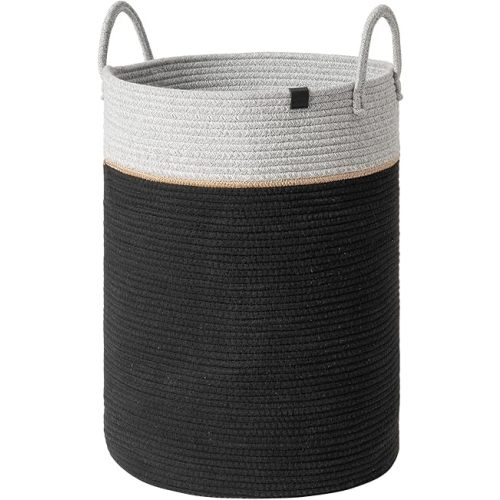 LA JOLIE MUSE Woven Basket Rope Storage Baskets - Large Cotton Organizer, Basket for Baby Blanket, Kids Toy Nursery Laundry Basket Ebony Black XL