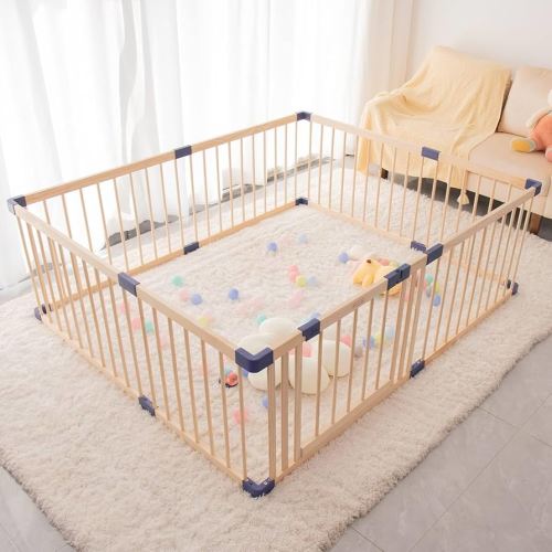 Wooden Baby Playpen Activity Center, Foldable Playpen for Babies and Toddlers, Large Baby Fence Play Area with Safety Gate for Indoor Use, Corrales para Bebes, Kids Safety, 63.00"x 70.90"x24"