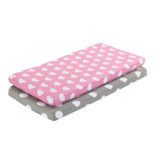 Everyday Kids 2 Pack Baby Cradle Sheets for Baby Girl – 100% Cotton Jersey Knit, Pink Hearts & Gray Polka Dots, Soft and Breathable
