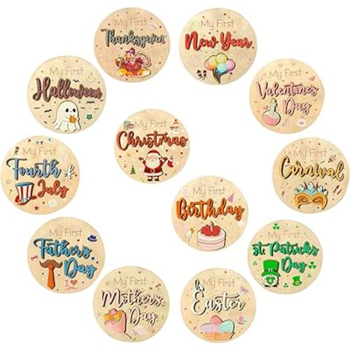 12 Pcs My First Christmas, My First Holiday Milestone Signs, Baby Milestone Signs, Baby Announcement Sign, Newborn Announcement Sign, New Year Newborn Photo Props for Shower Party Supplies Gift (A)