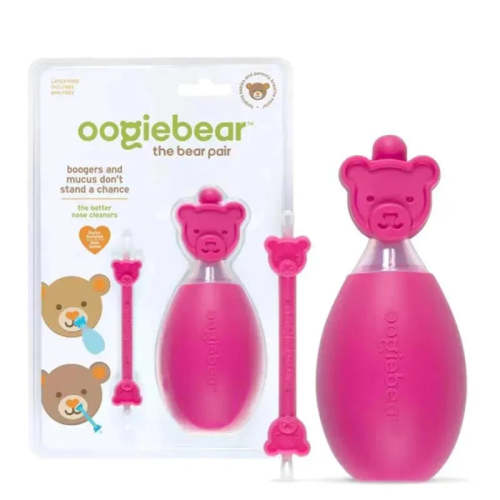 Oogiebear - Baby Bear Pair Nasal Aspirator with Booger Picker and Ear Cleaner, Raspberry Pink