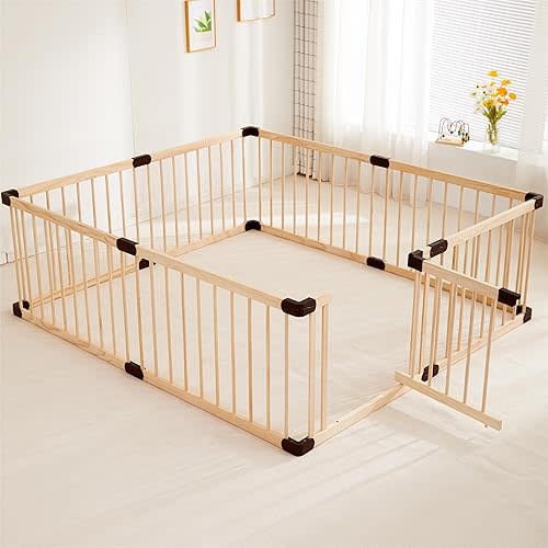 Baby Playpen Fence Yards Area Wooden,Playpen Play Pens for Babies and Toddlers,Toddler Playpen,Baby Play Fence Yards,Large Baby Playpen Wood (160x180x61cm)