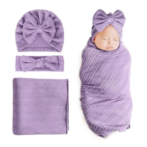 DRESHOW BQUBO Newborn Receiving Blanket Toddler Warm for Girls with Bow Hat and Bow Headband Shower Gift