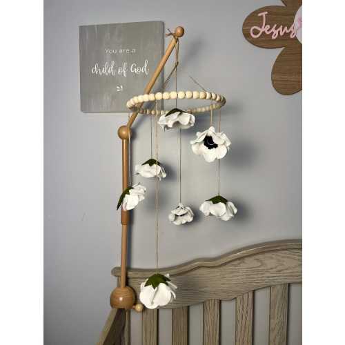 White and Black Felt Flower Nursery Mobile