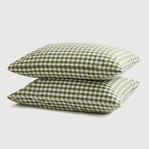 Classic Organic Percale Gingham Pillowcase Set in Olive | Quince Canada
