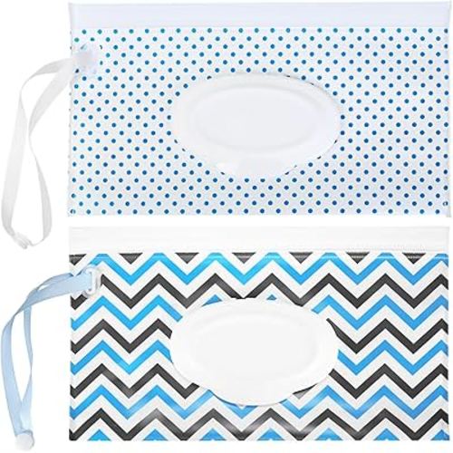 Baby Wipes Dispenser, 2 Pcs Travel Baby Wipe Holder, Refillable Baby Wet Wipe Pouch, Reusable Baby Wipes Container, Portable Wipe Dispenser, Wipe Bags for Travel, Wave and Plaid Patterns