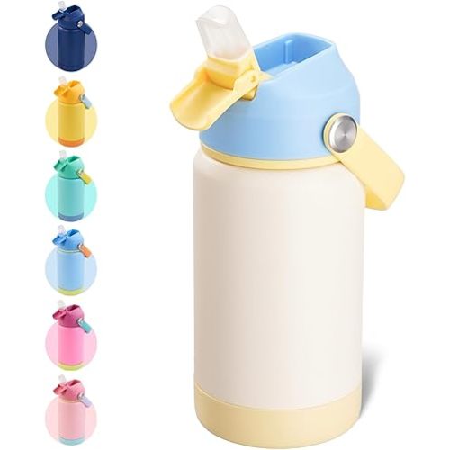 Kerilyn 12oz Water Bottle, Stainless Steel Insulated Water Bottle with Straws Leak-Proof, Water Cup Double Wall Vacuum, BPA Free, Beach Day