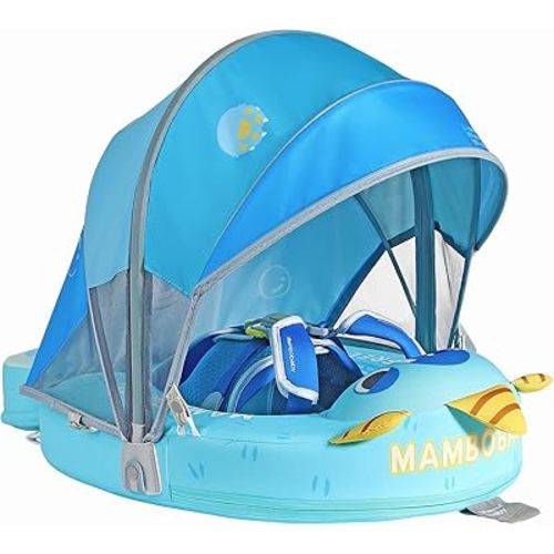 Mambobaby Float with Canopy Size Improved Non Inflatable Infant Baby Pool Float Smart Mambo Float Swim Trainer Add Tail Swim Float Mambo Float Solid Air Free Water Waist Swimming Ring
