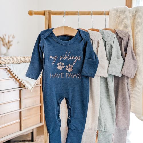 My Siblings Have Paws Baby Outfit - Baby Gift for Dog and Cat Lovers, Newborn Coming Home Outfit, Baby Boy or Girl Custom Embroidered Romper