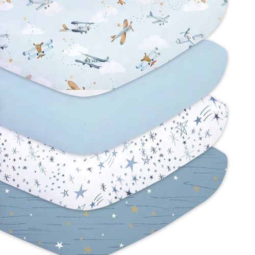 4PK Crib Sheets for Boys,Soft Microfiber Mattress Cover,Planes