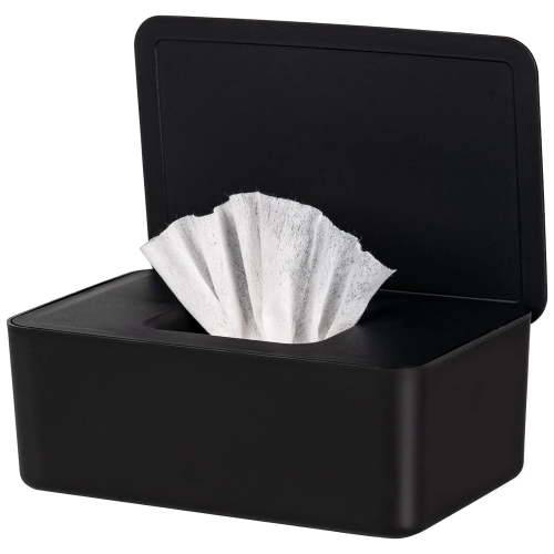 Wipes Dispenser With Lid , Wipe Holder for Baby & Adult, Black Container for Wipes, Refillable Wipe Container, Keeps Wipes Fresh, Easy Open/Close Wipes Pouch Case