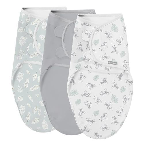 SwaddleMe by Ingenuity Easy Change Baby Swaddle in Size Small/Medium, 0-3 Months, 7-14 Pounds, 3-Pack with Easy Change Zipper -Zebra Botanical