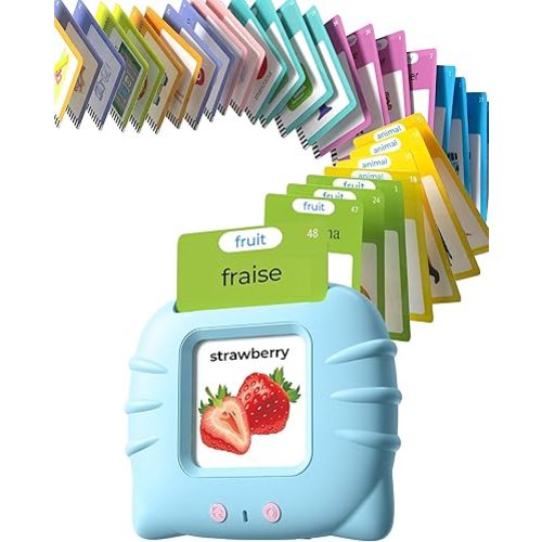 Cartes parlantes bilingues français et anglais pour 1-3, outils d'orthophonie de poche avec 224 mots, apprentissage de la langue Montessori et aide à l'autisme, kits d'apprentissage