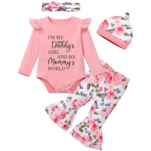 Resinta Newborn Baby Girl Fall Winter Romper Pants Set Headband Hat Outfits