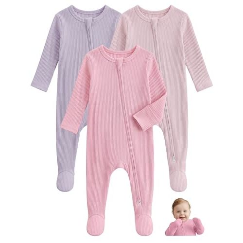 Unnivoll Baby Pajamas Baby Sleepers Rayon From Bamboo for Newborn 0-3 3-6 6-9 Months Footie Pjs Baby Boys Girls Clothes