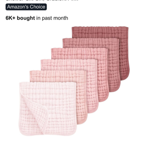 Looxii Muslin Burp Cloths Baby Girl 6 Pack - 20" x 10" - Ultra Soft & Absorbent, 6-Layer 100% Cotton for Spit Up & Drool- Gentle Baby Burping Cloth, Newborn Essentials Shower Gift Girl, Gradient Pink