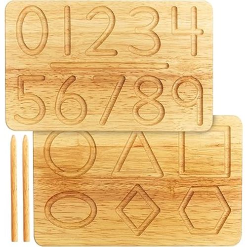 Montessori & Me Wood Number Tracing Board - Montessori Numbers and Shapes Complements Wooden Letter Tracing Board - Large Wooden Print Numbers for Toddler to Preschool