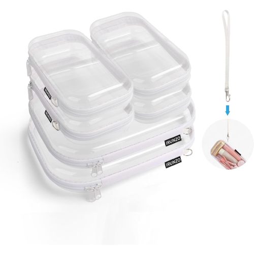 6PCS Clear Hard Shell Zipper Case With Hand Strap，Clear Plastic Waterproof Cosmetic Makeup Bag With Double Zipper，Toiletry Bags Pouch Hard Shell Case for Travel