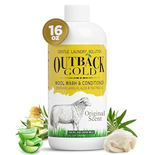 Outback Gold Wool Wash, 16 oz, Original Floral Scent, Plant Based, HE Compatible, Liquid Laundry Detergent, Perfect Soap for Wool, Cashmere, Silk, Sheepskin, Baby Items, Mild, Neutral pH, Made in USA