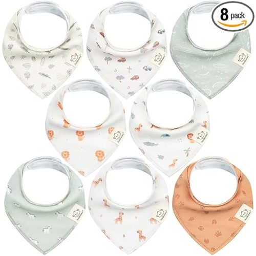 KeaBabies 8-Pack Organic Baby Bandana Bibs for Boys, Girls - Super Absorbent Triangle Baby Bibs for Drooling and Teething Infant, 100% Cotton Extra Soft for Newborn, Infant 0-36 Months (Wilderness)