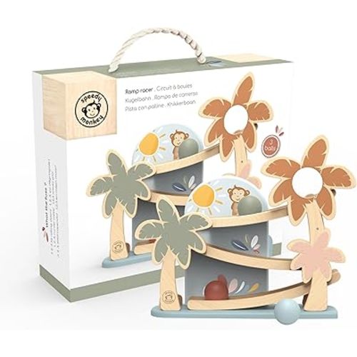 Montessori Ramp Racer for Early Learning | Wooden Ramp Toy with 3 Rolling Balls | Supports Fine Motor Skills & Hand-Eye Coordination for Kids Ages 1+