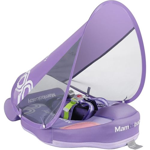 Mambobaby Float with Canopy and Tail New Upgraded Non-Inflatable Baby Pool Float Mambo Float Swim Trainer Solid Infant Swim Float Adjustable Pearl Foam Baby Swim Ring