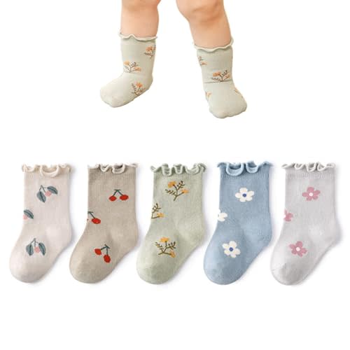 Elaowoho Baby Girl Socks Toddler Girls Ruffle Socks Little Girl Frilly Dress Socks Newborn Crew Cotton Long Socks