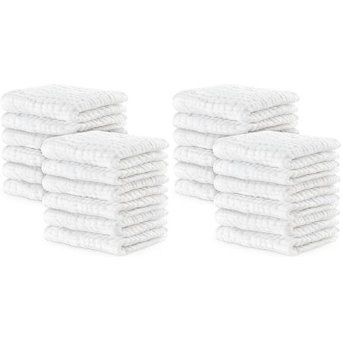 Comfy Cubs Muslin Baby Washcloths 20 Pack - Soft 6-Layer Cotton Wash Cloths for Sensitive Skin - 10"x10" Large, Gentle, Absorbent Infant Essentials for Newborn and Toddlers - White