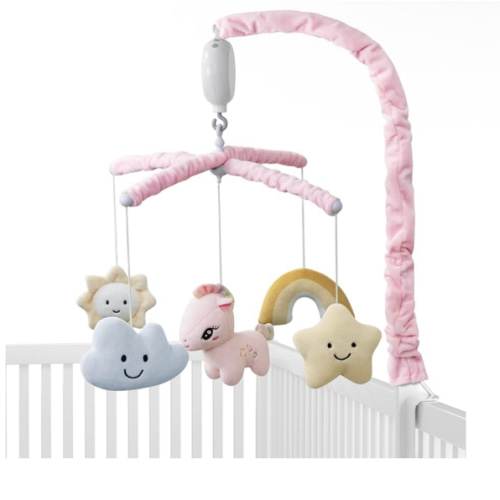 Feisike Crib Mobile for Girls - Baby Mobile for Crib with 35 Lullabies, 3 Modes Digital Musical Box（Turn Only, Music Only, Turn & Music, Pink, Nursery Toys, Nursery Decor, Knob Type