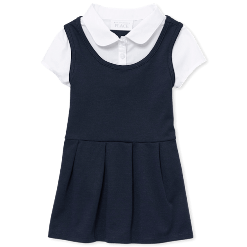 Toddler Girls Uniform Ponte Knit 2 In 1 Dress - Blue