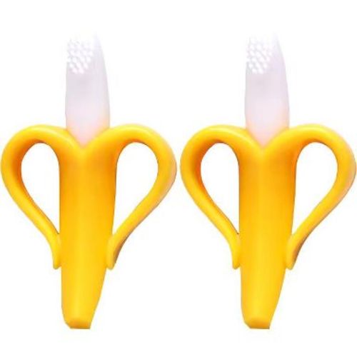 Maison Infant Banana Teether, Self-Soothing Pain Relief Soft Silicone Teething Toy Yellow (2 Pack)